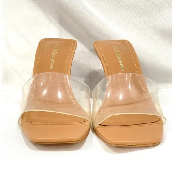 BCBGeneration Tan Heels with Clear Strap - Picture 2 of 6
